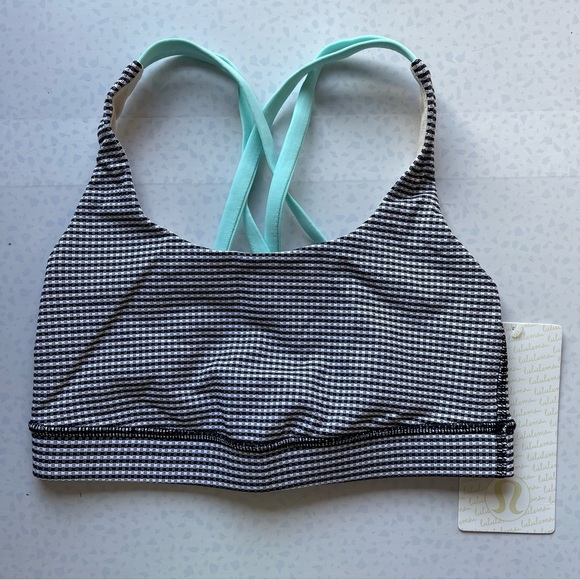 lululemon athletica Other - LULULEMON Gingham Luon White Black Tranquil Blue Energy Bra Size 4 NWT
